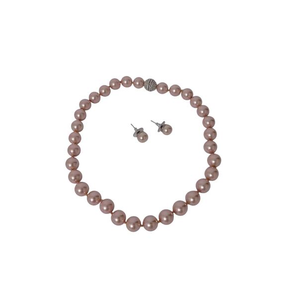 Unbranded Jewelry - Pink pearl necklace choker and earrings rhinestone clasp